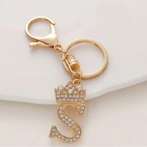Fashion Key Chain English Alphabet letter S Metal & Rhinestone gold